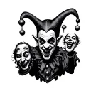 Evil Jester juggling faces tattoo design idea