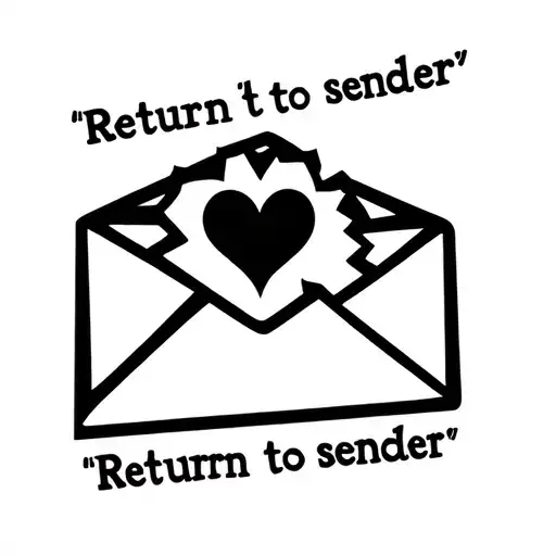 "Return to sender " "Return to sender " "Return to sender " tattered open envelope with a brokenheart sticking out of it tattoo design idea