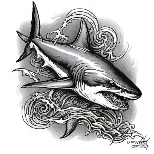hammer head shark swimming tattoo design idea