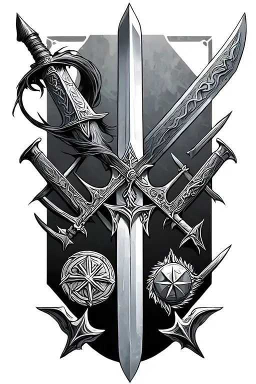 Witcher swords, medalion and signs tattoo design idea
