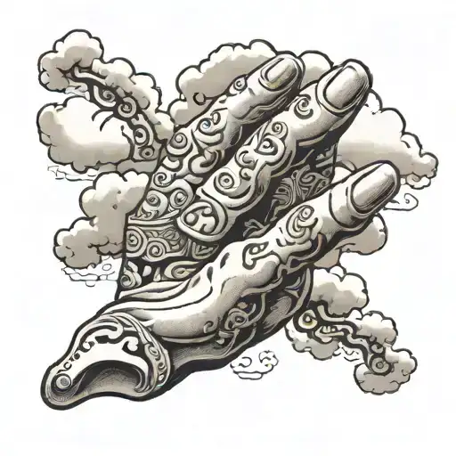 Greek fingers with clouds surrounding tattoo design idea