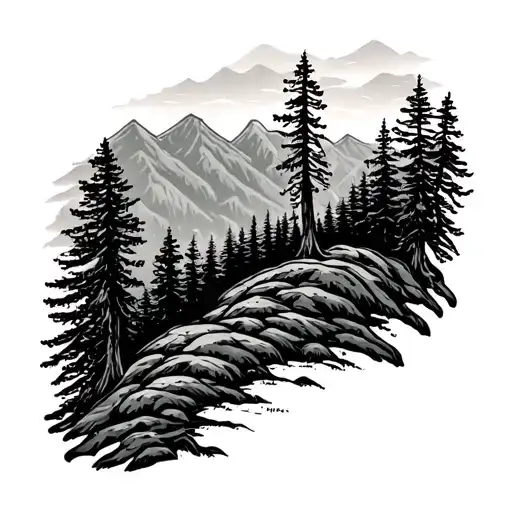 Appalachian mountains and trees tattoo design idea