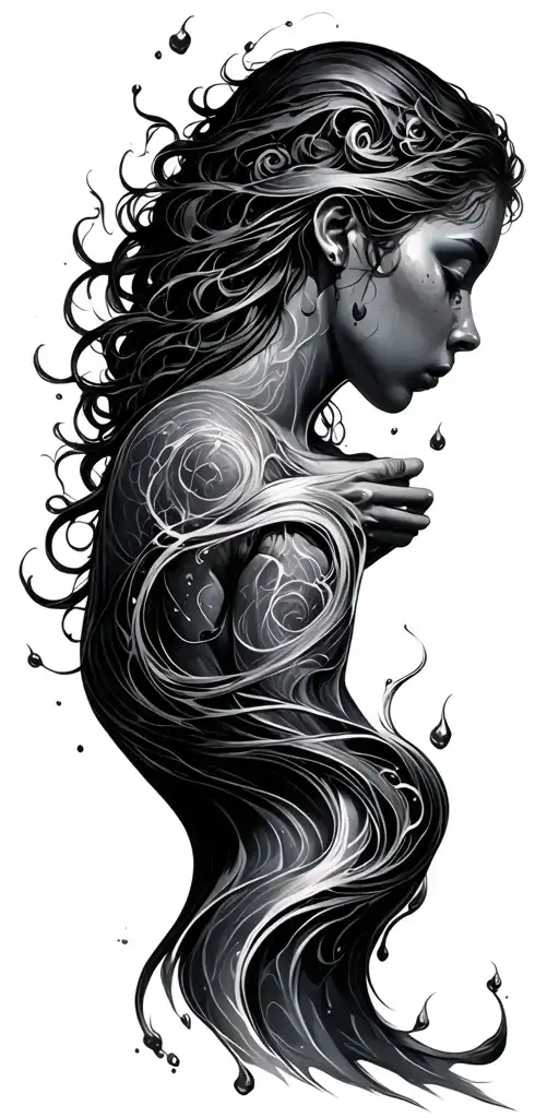 human body, love, light, joy, water, swirl, form tattoo design idea