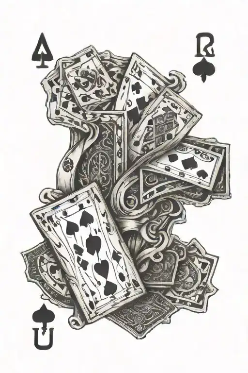 straight flush hand of cards tattoo design idea