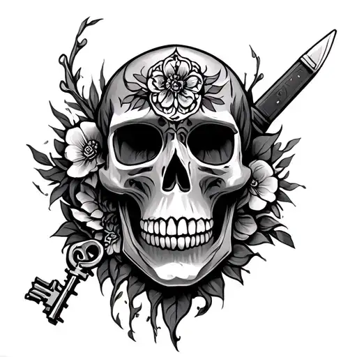 Oya storm tattoo, Ogun machete, Elegua keys, Muertos skull tattoo design idea