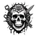 Oya storm tattoo, Ogun machete, Elegua keys, Muertos skull tattoo design idea