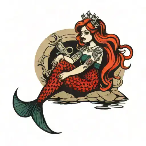gothic mermaid sitting on a rock tattoo design idea