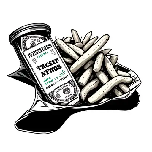 French fried potatoes and a ticket dollar container tattoo design idea