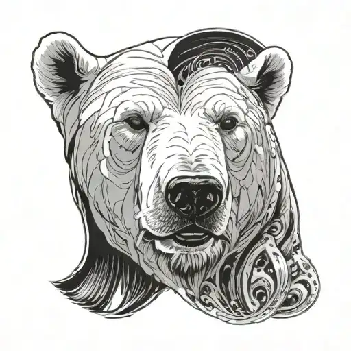 polar bear face with a straight face, looking directly at the camera, skinnier face and says Long Beach in black above tattoo design idea
