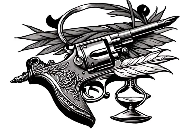 flintlock pistol, cutlass, quill pen, fouled anchor, hourglass tattoo design idea