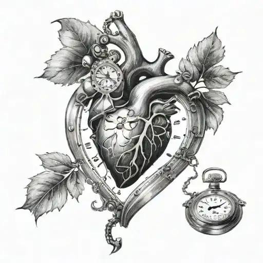 A human heart with a pocket watch in the middle  tattoo design idea