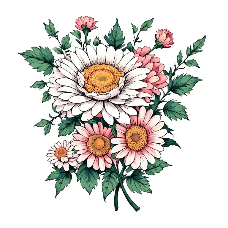 Chrysanthemum rose and daisy feminine vines to grow down from anckle to foot rosebud  tattoo design idea