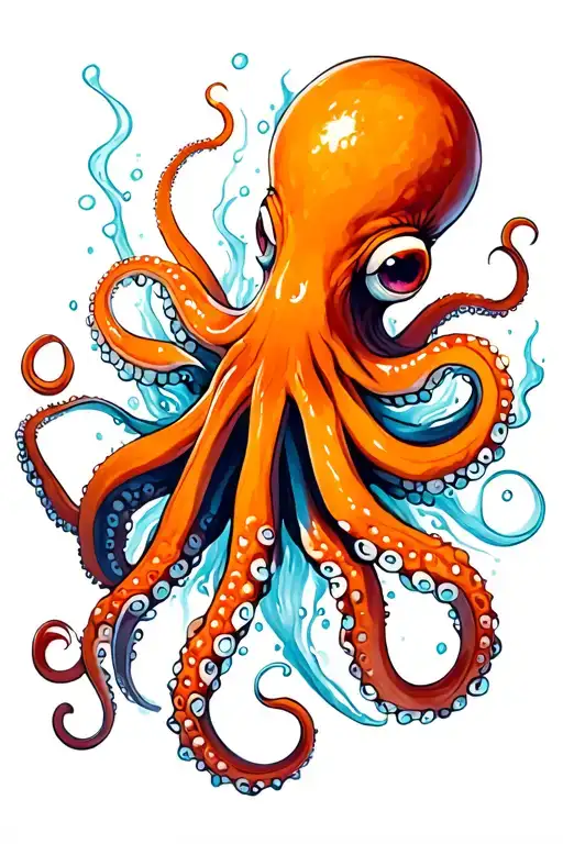 orange neo traditional octopus with water tattoo design idea