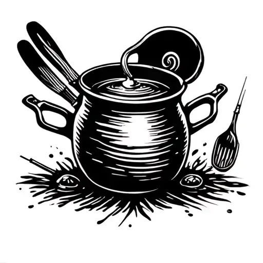 Caravan cooking utensils flyrod tattoo design idea