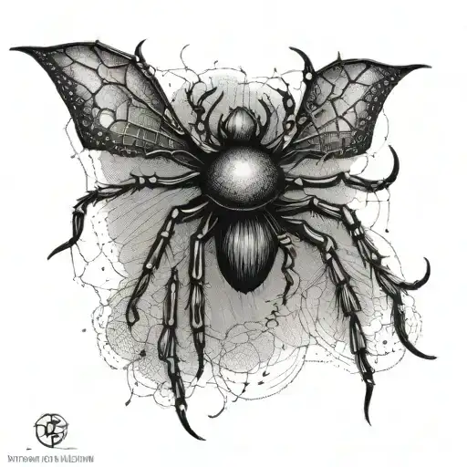 A dotwork tattoo of a gothic-inspired spider crawling on a fishing hook, combining your passion for fishing and spiders in a unique way tattoo design idea