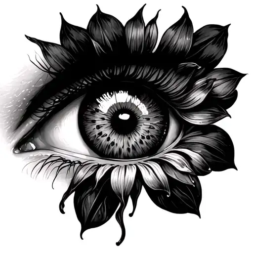 Eye with cempasuchil flower in the iris of the eye tattoo design idea