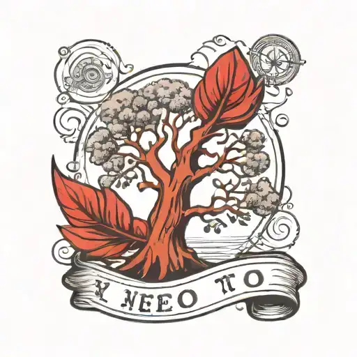 a stamp that has a tree and a red scarf and it says All Too Wrll  tattoo design idea