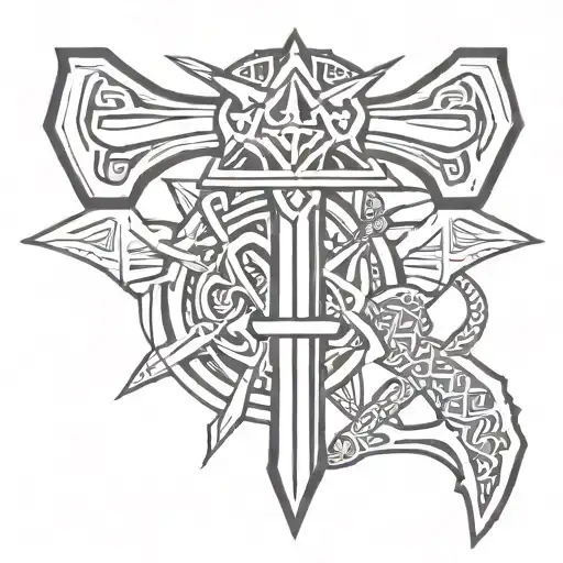 Indian tomahawk with anchor intertwined tattoo design idea