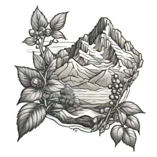 blueberry bush and mountain range tattoo design idea