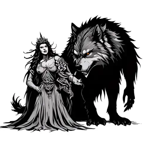 Werewolf guarding its Queen tattoo design idea
