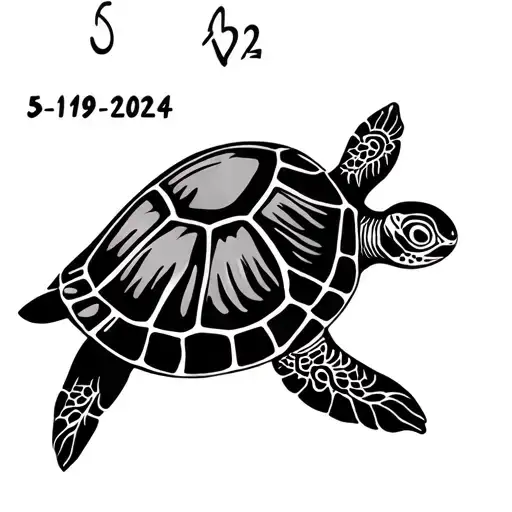 tribal hawaiian  turtle tattoo with 5-19-2024 written in shell  tattoo design idea