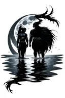 tui and La from avatar the last airbender circling the moon but the tattoo looks like it's a water reflection.  tattoo design idea