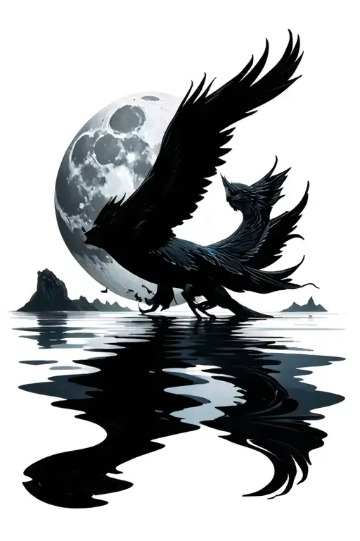 tui and La from avatar the last airbender circling the moon but the tattoo looks like it's a water reflection.  tattoo design idea