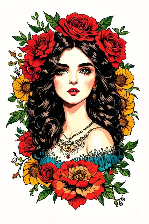 Kate Isabelle surrounded by a vibrant tattoo design idea