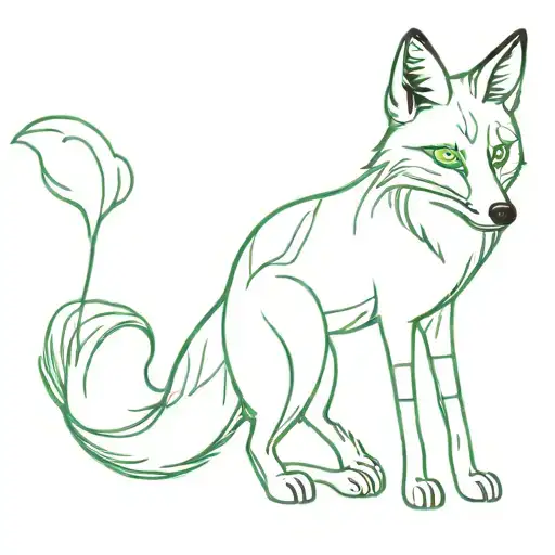 a fox with green eyes and long hair tattoo holding open tattoo design idea