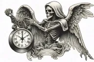 skeleton angel holding a sand clock tattoo design idea