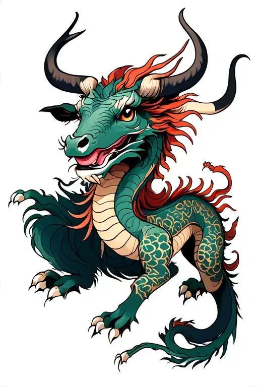 Taurus and dragon wrapping tattoo design idea
