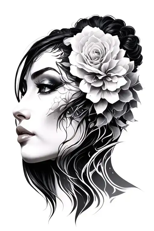 Dragan women and android in 3d cross tattoo design idea