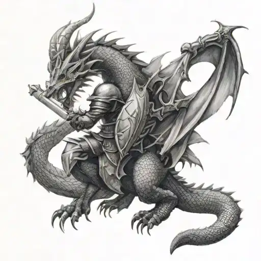 knight fighting a dragon tattoo design idea