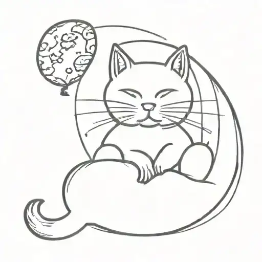 cat with surrounding moon and balloon tattoo design idea