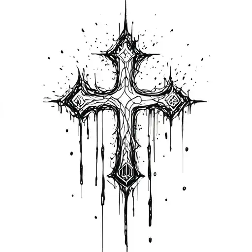 cybersigilism that embodies struggles. maybe crosses, very detailed with more lines dripping  tattoo design idea