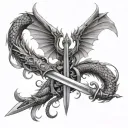 wide dragons wings with a sword intertwined tattoo design idea