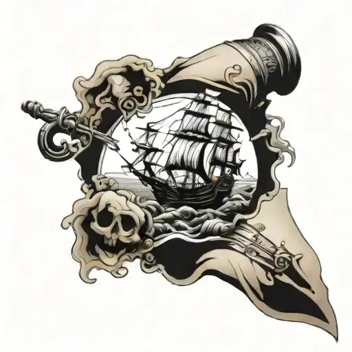 pirate and ocean theme leg sleeve tattoo design idea
