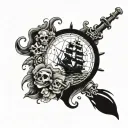 pirate and ocean theme leg sleeve tattoo design idea