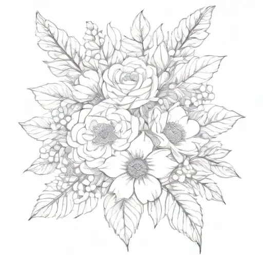 family birth flower feb aug sept dec bouquet tattoo design idea