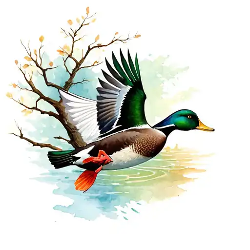 water oak tree branch, mallard duck flying, crappie fish tattoo design idea