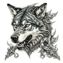 wolf with blue eyes biting the dragon tattoo tattoo design idea