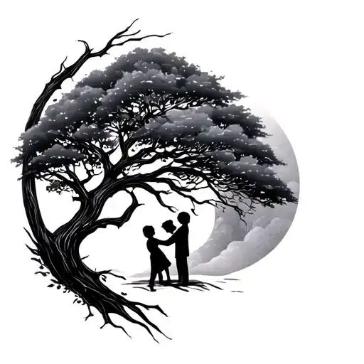 matching mother and son with tree tattoo design idea