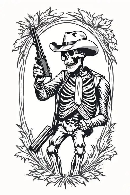 cowboy skeleton holding shotgun tattoo design idea