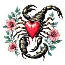 scorpion stinging itself and bleeding heart flower tattoo design idea