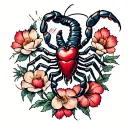 scorpion stinging itself and bleeding heart flower tattoo design idea