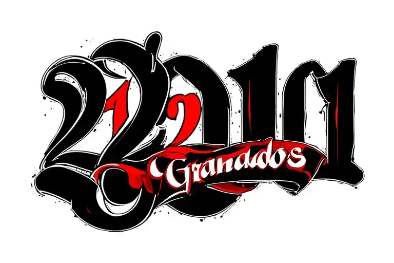 roman numbers 2010 2011 2014 with " Granados " in red ink in the middle of the Roman numbers  tattoo design idea