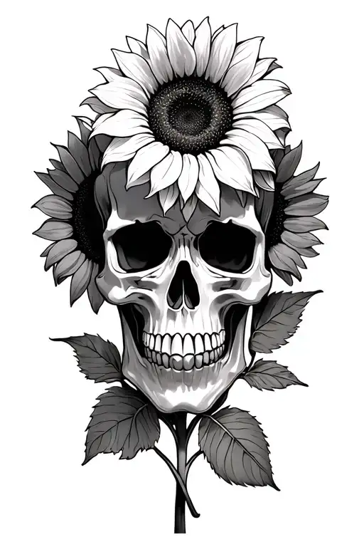 Sunflowers, skull, dark tattoo design idea