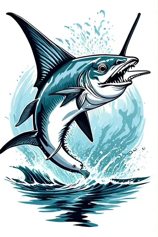 Marlin jumping with an open mouth tattoo design idea