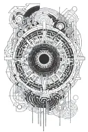 black hole surrounded by circuitry tattoo design idea