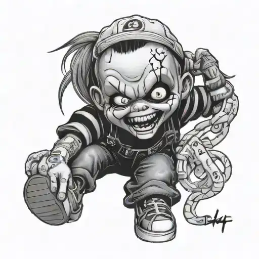 hip hop chucky doll tattoo design idea